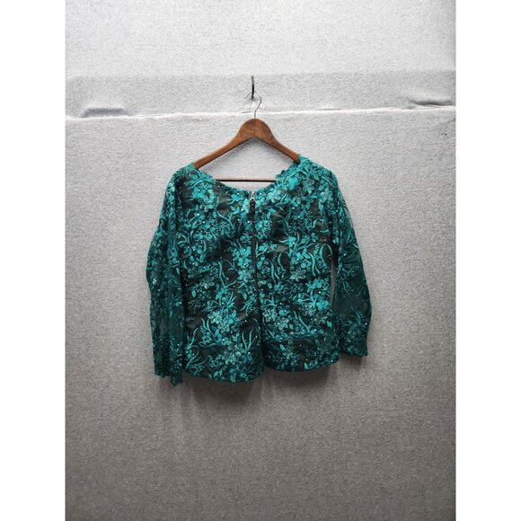 Teal Floral Embroidered Blouse & Skirt Set  Elegant Womens Outfit - Picture 5 of 7